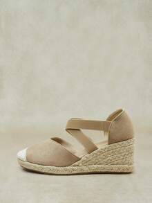 Styleloop Ladies, Rubber Band Cross Strap, Straw Rope, Sandals, High Heels. Fall Shoes - Khaki - View 1
