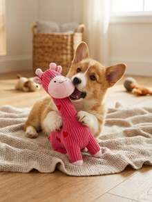 PETSIN Pink Corduroy Giraffe Dog Plush Toy, Squeaky Pet Chew Toy, Interactive Teething Stuffed Puppy Toy For Small Medium Dogs Relieves Separation Anxiety & Boredom - Valentine's Day Love Giraffe - View 4