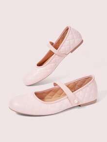 CUCCOO DOLLMOD Light Pink Rhombus Pearl Mary Jane Flat Shoes, Faux Pearl Decorative Buckle Fall Shoes - Pink - View 3