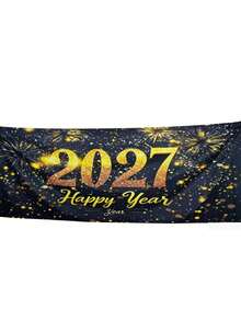 2026/2027 新年快樂橫幅 金色數位風 彩色紙碎派對背景布 黑白慶祝裝飾 多用途 室內外適用 居家辦公室婚禮 - 彩色 - 查看 6