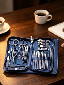 Blue Stainless Steel Nail Clipper Set With False Nails, Manicure Grooming Kit - Multicolor - View 5