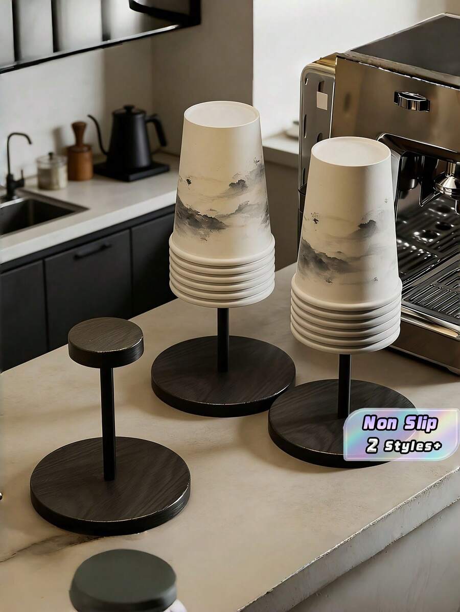 1PC Compact Natural Wood Cup Holder Organizer Space Saving Multifunctional Durable Waterproof Non Slip Desktop Storage Rack With Multiple Compartments No Assembly Needed For Coffee Tea Paper Cups Ideal For Home Office - Multicolor - View 1