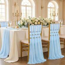 10pcs Elegant Light Blue Chiffon Chair Back Cover Set, Corridor Wedding Chair Back Decoration, Church Banquet Ceremony Reception Chair Set, Photography Props, Birthday Party Home Decor - Baby Blue - View 6