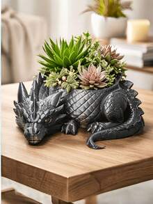 1PC Standard Size 3D Printed Plastic Lightweight Durable Non Slip Rustproof Waterproof Easy Clean Black Gothic Dragon Shape Planter Succulent Pot With Drainage Hole Decorative Desk Shelf Organizer For Home Office Living Room Halloween - Multicolor - View 4