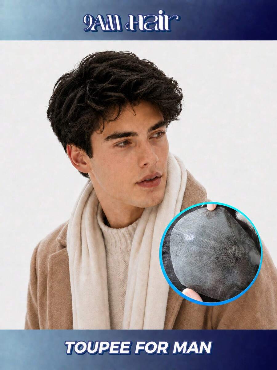 Men's 5x7 PU Skin Hair System, Machine Made Human Hair Toupee, 5.5 Inch S3 Brown Short Hairpiece, Lightweight Breathable PU Base For Thinning Hair, Natural Front Hairline, Comfortable Daily Wear For Work, Dating, Travel & Parties - S3 - View 1