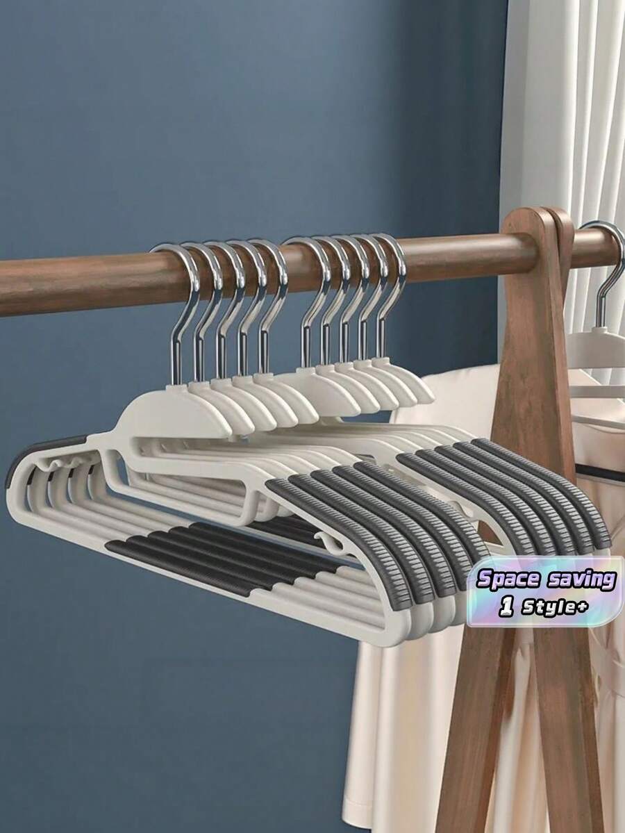 10PCS Thickened Heavy Duty Strong Load Bearing Non Slip Multifunctional Shaped Plastic Hangers Dry Wet Use Space Saving Closet Storage Laundry Drying With Anti Slip Strips For Home Dormitory Travel Balcony Bedroom Wardrobe Organizer Set - Multicolor - View 1