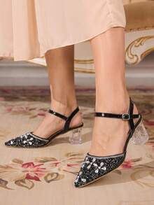 CUCCOO TILAWA Ladies' Fashionable And Elegant Pointed Crystal Heel, Rhinestone Pointed Laser Lace, Women's High-Heeled Shoes, Suitable For Banquets, Parties Fall Shoes - Black - View 5