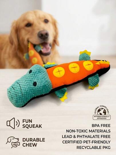 PETSIN Crocodile Dog Toy, Plush Squeaky Dog Toy For Aggressive Chewers, Interactive Puppy Chew Toy, Durable Stuffed Pet Toy For Small Medium Large Dogs, Indoor Training And Fetch Toy