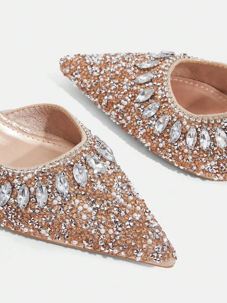 CUCCOO TILAWA Women Shoes Pointed Stiletto Champagne Full Diamond Sexy Fashion Gorgeous Banquet Party Ladies High Heel Shoes Slingback Shoes Fall Shoes - Champagne - View 9