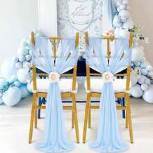 10pcs Elegant Light Blue Chiffon Chair Back Cover Set, Corridor Wedding Chair Back Decoration, Church Banquet Ceremony Reception Chair Set, Photography Props, Birthday Party Home Decor - Baby Blue - View 4