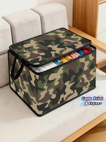 1PC Large Capacity Nonwoven Foldable Camo Print Storage Box Organizer Sturdy Dustproof For Clothes Blankets Accessories Home Bedroom Living Room Closet Office Dorm Christmas Birthday Housewarming Gift Home Organization Must Haves
