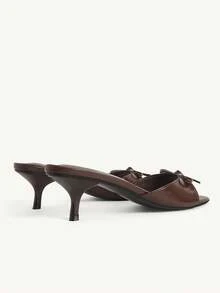 CUCCOO CHICEST 5.5CM 可愛蝴蝶結女款 PU 棕色高跟涼鞋，百搭優雅日常派對通勤約會出遊時尚女款高跟涼鞋 - 鏽棕色 - 查看 5
