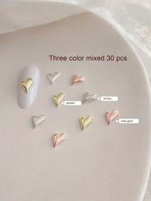 30PCS Silver Metal 3D Sparkling Bling Heart Shape Nail Art Charms Rhinestones With Flat Back DIY Embellishments For Acrylic Nails Manicure Salon Party Wedding Daily Use Decoration Gift For Women - peach heart - View 4