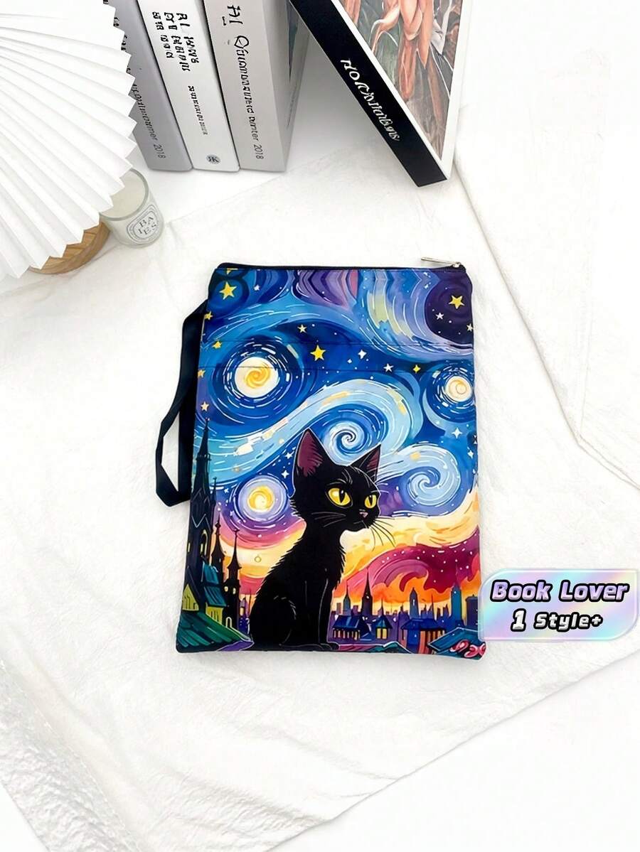 1 Buah Tas Tote Penyimpanan Portabel Kapasitas Besar Ringan Tahan Lama Motif Van Gogh Malam Berbintang Kucing Hitam Cocok untuk Pelajar, Kantor, Perjalanan Luar Ruangan, dan Penggunaan Sehari-hari, Populer dan Bergaya - Beraneka warna - View 1