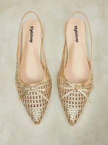Styleloop Ladies Pointed Real Woven Splicing Daily Travel Casual Versatile Fashion Sandals Flat Summer Shoes - Gold 4 - View 1