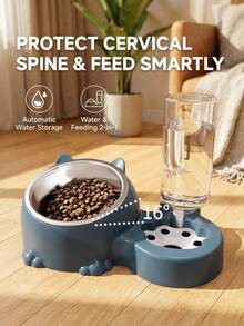 PETSIN Cat Bowl 2-In-1 Double Bowl Automatic Drinking Water, Cat Food, Dog Food Basin, Pet Universal Food Basin, Neck Protection, Anti Knock Feeding Device,Multiple Colors Available - 500ml - View 2