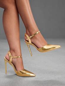 CUCCOO SZL Gold Pointed Thin Heel Wristband High Heel, Sexy Light Luxury, Metallic Luster + Pointed Design With Its Own Exquisite And Advanced Sense - Gold - View 1