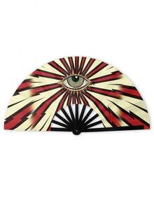 1PC Large Foldable Portable All Seeing Eye Print Hand Fan Party Music Festival Rally Concert Decoration Summer Outdoor Cheering Aid Durable Lightweight - multicolor - View 4