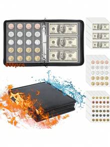 1PC 360 Slots Waterproof Flame Resistant Coin Collection Card Album Binder Heat Resistant Flame Retardant Document Storage File Bag For Collector Home Office Travel Safety Supplies Gift - A - View 9