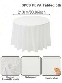 1pc 84 Inch Multicoloured Solid Color Plastic Round Disposable Tablecloth, Round Table Cover Perfect For Birthday Wedding Holiday 2025 New Year Party Home Table Decor, Wipe Covers Diameter 213cm Tablecloth, Valentine's Day Decorative Tablecloth - Multicolor - View 28