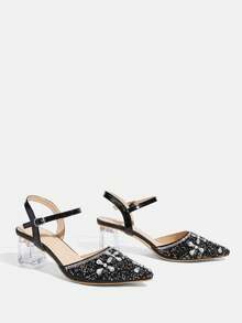 CUCCOO TILAWA Ladies' Fashionable And Elegant Pointed Crystal Heel, Rhinestone Pointed Laser Lace, Women's High-Heeled Shoes, Suitable For Banquets, Parties Fall Shoes - Black - View 10