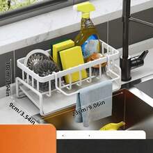 1 Piece Abs & Stainless Steel Sink Drainer Basket, Multi-Functional Kitchen Sponge Brush Soap Dispenser Storage Rack With Detachable Towel Holder, Rustproof Countertop Caddy Organizer For Kitchen Sink & Bathroom Vanity - 1pc - View 16
