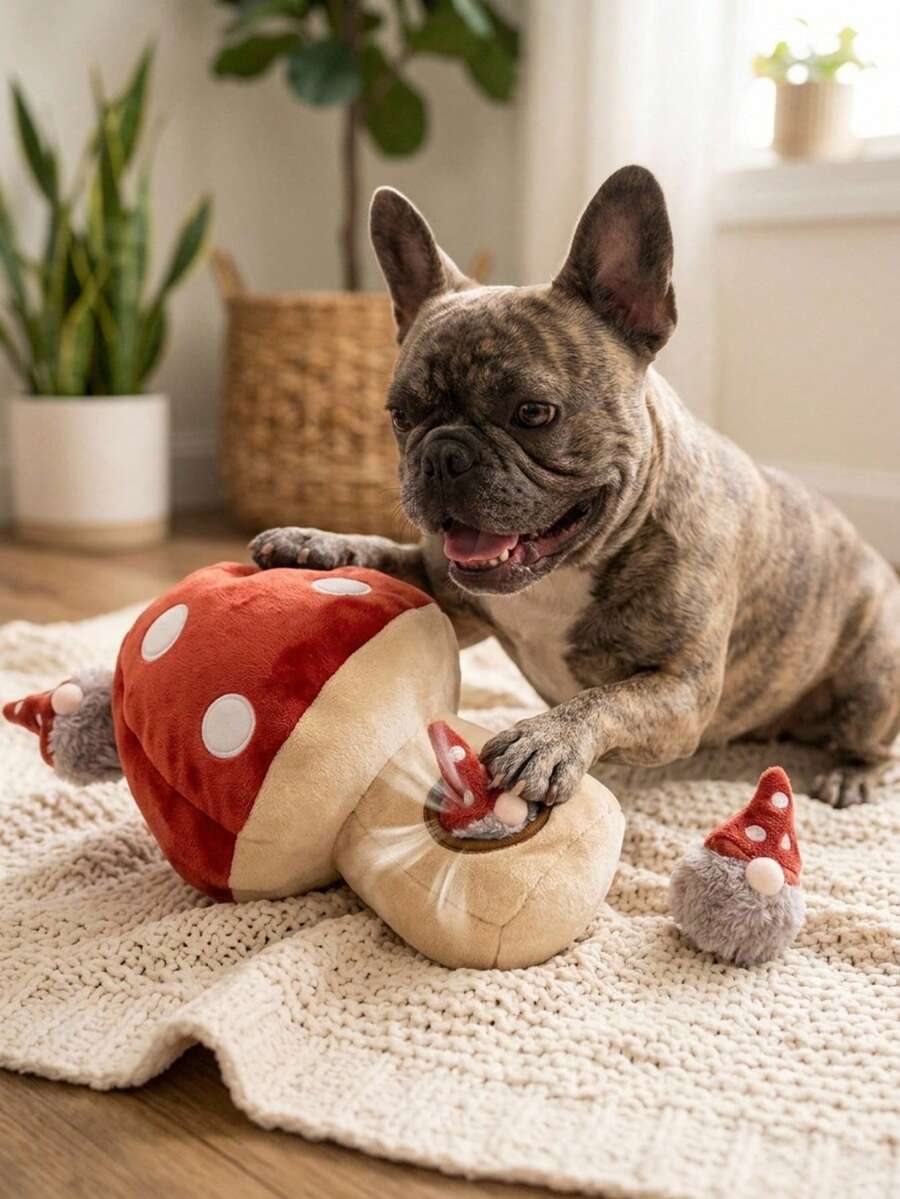PETSIN Red Mushroom 3-In-1 Squeaky Dog Toy, Interactive Plush Chew Toy For Dogs, Dog Enrichment Toy For Mental Stimulation And Boredom Relief, Durable Training And Puzzle Toy For Puppies Small Medium Large Dogs - Red mushroom one-to-three set - View 1