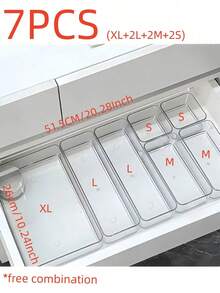1/4/5/7/8/9pcs Minimalist Drawer Organizer Box For Small Items, Cosmetics, Makeup Tools Storage Box, Drawer Storage - Clear - View 14