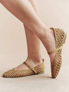 Rosivie Ladies Elegant Hollow Pull Belt Flat Shoes Daily Versatile Fall Shoes - Brown - View 3