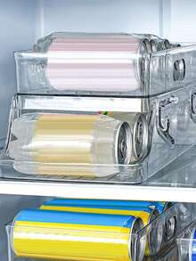 1 Piece Double Layer Rolling Beverage Storage Rack Rolling Pull Out Design Space Saving Easy Access Sturdy Stable Structure Smooth Sliding No Assembly Required Transparent Color Beverage Can Organizer For Refrigerator Kitchen Cabinet Storage - White - View 6