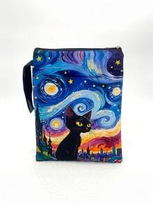 1 Buah Tas Tote Penyimpanan Portabel Kapasitas Besar Ringan Tahan Lama Motif Van Gogh Malam Berbintang Kucing Hitam Cocok untuk Pelajar, Kantor, Perjalanan Luar Ruangan, dan Penggunaan Sehari-hari, Populer dan Bergaya - Beraneka warna - View 3