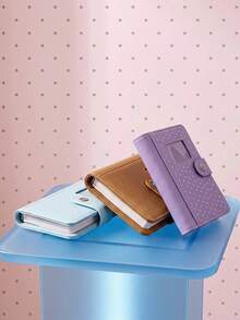 Joivida 1‑Pack Mini 6‑Hole Loose‑Leaf Notebook, Cute Heart Polka‑Dot Printed PU Leather Journal, Photo Window & Snap Button Closure, Exquisite Stitching Pocket Planner, Practical Compact Dairy For School Office Travel Daily Holiday Party Home Use - multicolor - View 7