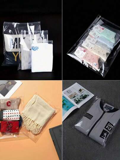 SHEIN 200 Pcs Self-Adhesive Sealing Clear Opp Bags, Resealable Plastic Bags For Large-Scale Packaging Of Small Gifts, Party Favors, And Toys,Suitable For Items Of Different Sizes, S/M/L/Xl, Can Be Used For Clothes, Shirts, Pants, Food, Paint, Party Gifts Packaging,Solid And Durable Packaging Bags