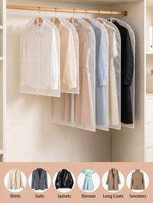10PCS/5pcs/1pc Garment Dust Cover, Semi‑Transparent Thick Zipper Waterproof Suit Cover, Wedding Dress Protector, Back To School Supply, Wardrobe & Travel Use, Home Storage Organizer, Christmas Housewarming Gift, Clothing Protector, Garment Storage. - White - View 9