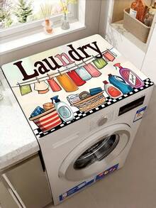1PC Rubber Non-Slip Soft Washing Machine Cover Mat, Cartoon Text Print Absorbent Quick-Dry Top Protector, Dustproof Fade-Resistant, Ideal For Laundry Room, Kitchen, Dryer, Refrigerator, Home Appliance Decor - Multicolor - View 2