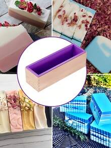 Bộ khuôn xà phòng silicon hình chữ nhật kèm hộp gỗ và dao cắt, bộ dụng cụ làm xà phòng thủ công bền, dễ tách khuôn, chống dính, dùng được trong lò nướng và máy rửa bát, quà tặng thủ công handmade - Màu tím - Xem 10
