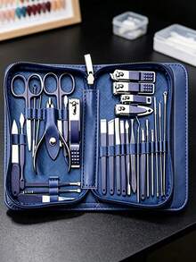 Blue Stainless Steel Nail Clipper Set With False Nails, Manicure Grooming Kit - Multicolor - View 8