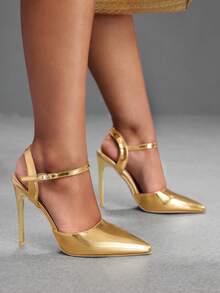CUCCOO SZL Gold Pointed Thin Heel Wristband High Heel, Sexy Light Luxury, Metallic Luster + Pointed Design With Its Own Exquisite And Advanced Sense - Gold - View 4