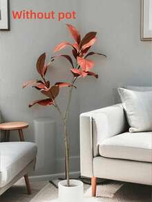 1 Pc 3.6 Ft Artificial Magnolia Tree, Lifelike Faux Silk, Autumn Tropical Style, Green, Tree Shape, Ficus Rubber Tree Leaves, Violin Leaves, Artificial Greenery, For Home, Garden, Office, Balcony, Living Room, Wedding, Party Decor, Indoor Decoration. - Multicolor - View 13