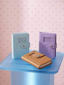 Joivida 1‑Pack Mini 6‑Hole Loose‑Leaf Notebook, Cute Heart Polka‑Dot Printed PU Leather Journal, Photo Window & Snap Button Closure, Exquisite Stitching Pocket Planner, Practical Compact Dairy For School Office Travel Daily Holiday Party Home Use - multicolor - View 1