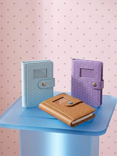Joivida 1‑Pack Mini 6‑Hole Loose‑Leaf Notebook, Cute Heart Polka‑Dot Printed PU Leather Journal, Photo Window & Snap Button Closure, Exquisite Stitching Pocket Planner, Practical Compact Dairy For School Office Travel Daily Holiday Party Home Use