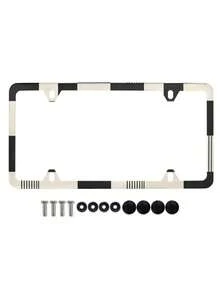 1PC Aluminum Rustproof Lightweight Black White Checkered Pattern Universal US Standard License Plate Frame With Screws Protective Decorative Auto Tag Holder Car Accessory Gift For Car Enthusiasts New Driver Vehicle Styling Popular Search - A - View 3