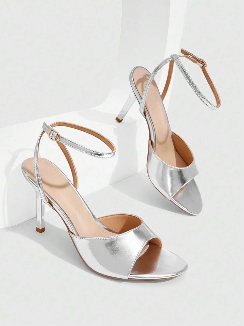 CUCCOO SZL Women's 9CM High Heel Sandals Elegant Cross Back Strap Silk Texture Silver High Heels Party Commute Wedding Outdoor Wear