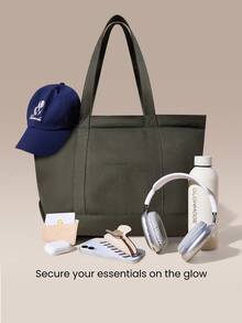GLOWMODE Maxi 25L Canvas Adventure Tote With Two-Way Zippers & Logo Embroidery Workout Gym Daily Travel Vacation Wear - Portuguese tea green - View 2