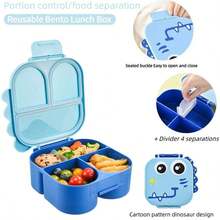 1pc Dinosaur Shaped Waterproof Pp Lunch Box, With Handle, 1470ml Capacity, Includes Utensils, 3-Compartment Design, Can Be Further Divided Into 4 Compartments. Suitable For Kitchen Storage/Food Container/Back To School Supplies/Office/Home/Holiday - Multicolor - View 5