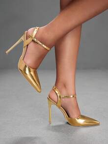 CUCCOO SZL Gold Pointed Thin Heel Wristband High Heel, Sexy Light Luxury, Metallic Luster + Pointed Design With Its Own Exquisite And Advanced Sense - Gold - View 2