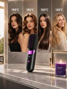 Cordless Wireless Hair Straightener Brush With Digital Temperature Display, Home‑Salon Hair Styling Tool, Travel‑Friendly Portable Hot Comb For On‑The‑Go & Daily Home Salon - Multicolor - View 4