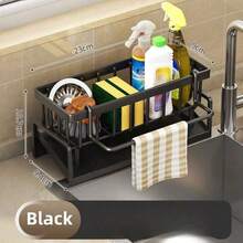 1 Piece Abs & Stainless Steel Sink Drainer Basket, Multi-Functional Kitchen Sponge Brush Soap Dispenser Storage Rack With Detachable Towel Holder, Rustproof Countertop Caddy Organizer For Kitchen Sink & Bathroom Vanity - 1pc - View 19