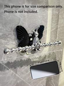 1Pc Decorative Butterfly Wall‑Mounted Storage, No‑Drill Self‑Adhesive, Beaded Towel Rack With Rhinestone & Non‑Rhinestone Hooks, Silver Acrylic Bathroom Vanity Organizer For Hairbands, Scrunchies And Towel Hanging - With rabbit - View 3
