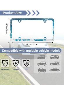 1PC Aluminum Alloy Rustproof Corrosion Resistant Wave Pattern Printed License Plate Frame With Screws Kit For Us Standard Cars Suvs Trucks Beach Ocean Summer Outdoor Auto Decoration Accessory - A - View 8